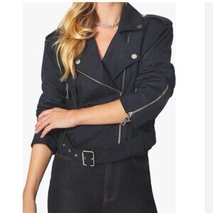 We Wore What Danielle Bernstein 
Faux Suede Moto Leather Jacket 
Navy - Large